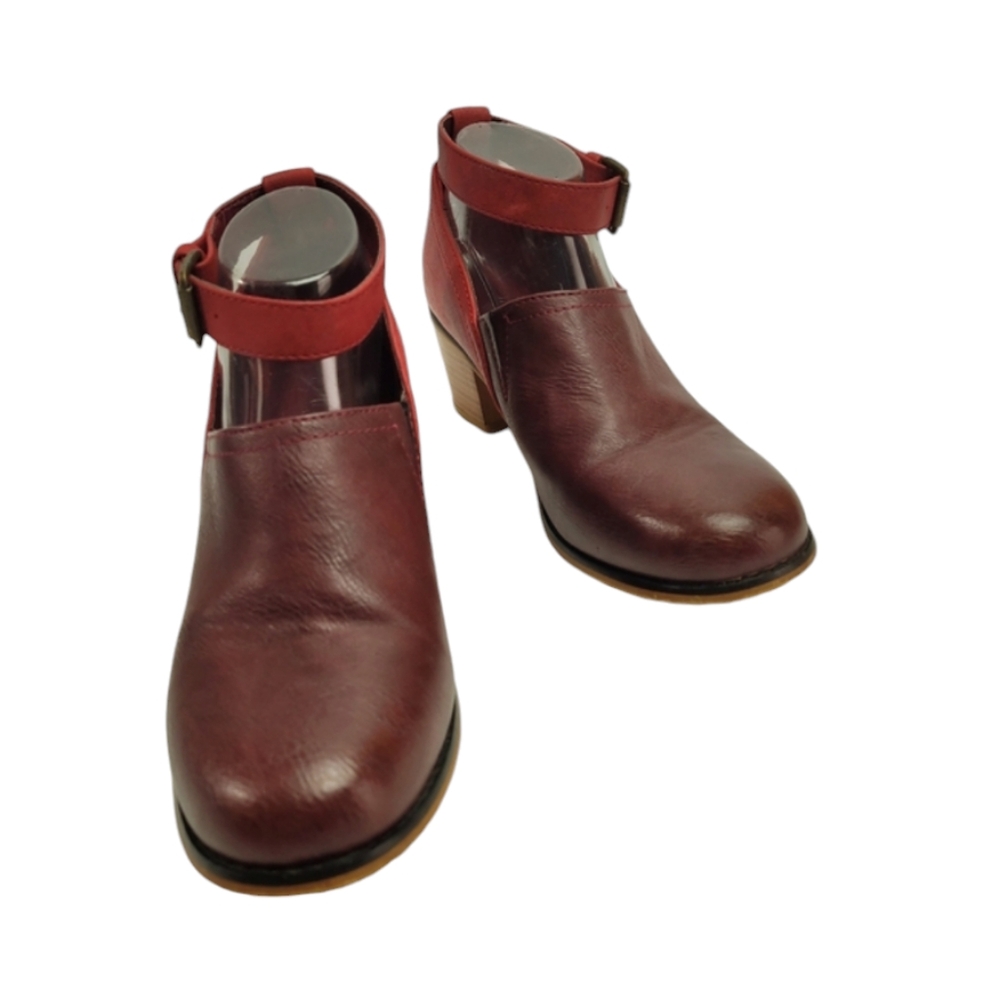 Brinley Co. Faux Leather Wood Stacked Heel Wine Ankle Strap Clog Size 10